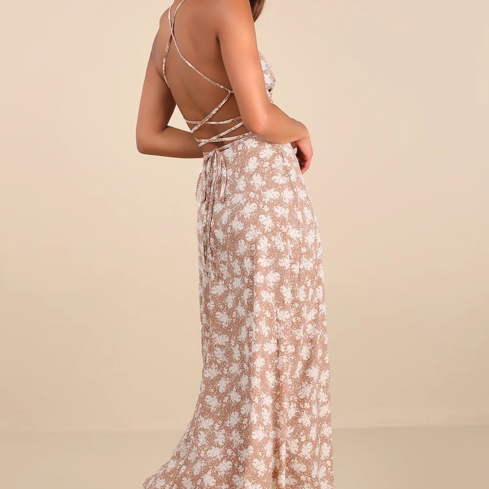 Lulus Floral Tan Maxi Dress